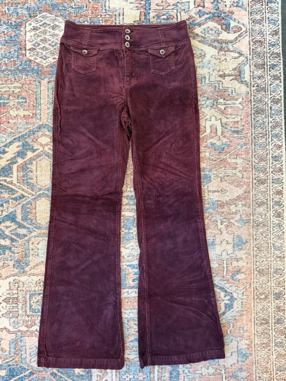 Anthropologie Pilcro Corduroy Flare Pants — Deep Wine